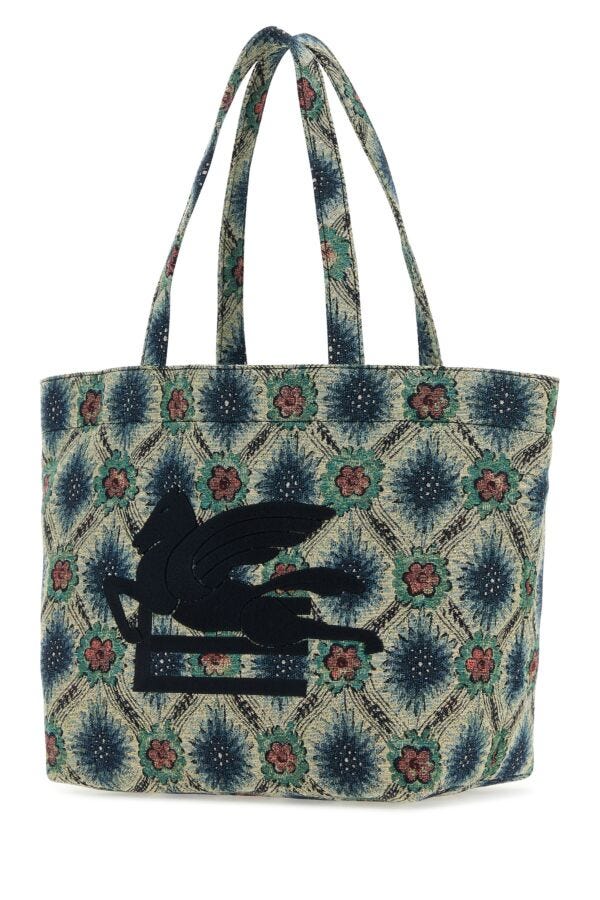 Etro Woman Embroidered Canvas Medium Soft Trotter Shopping Bag