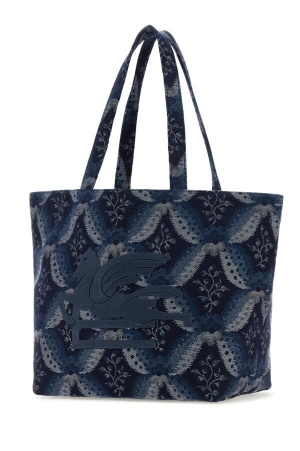 Etro Woman Embroidered Canvas Medium Soft Trotter Shopping Bag