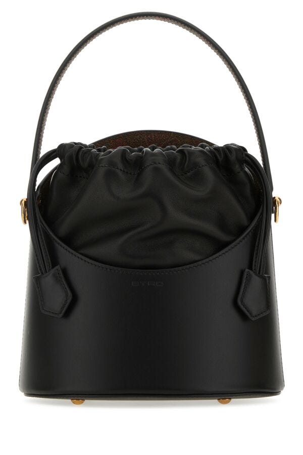 Etro Woman Black Leather Saturno Bucket Bag