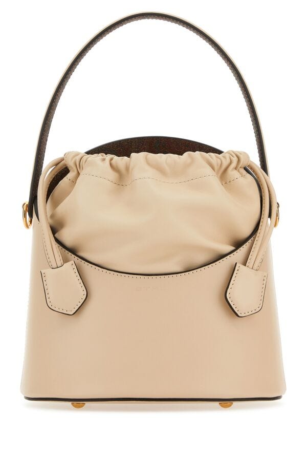 Etro Woman Ivory Leather Saturno Bucket Bag
