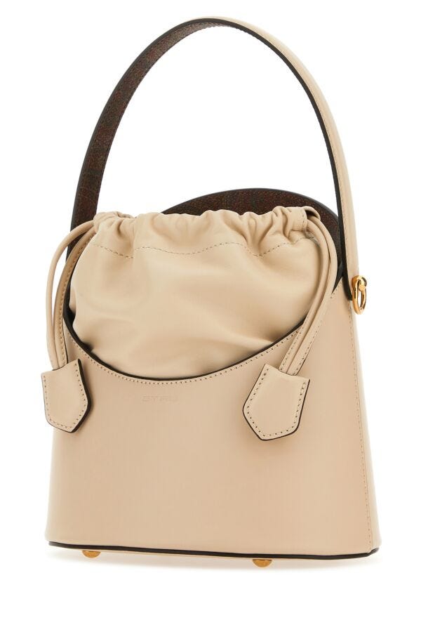 Etro Woman Ivory Leather Saturno Bucket Bag