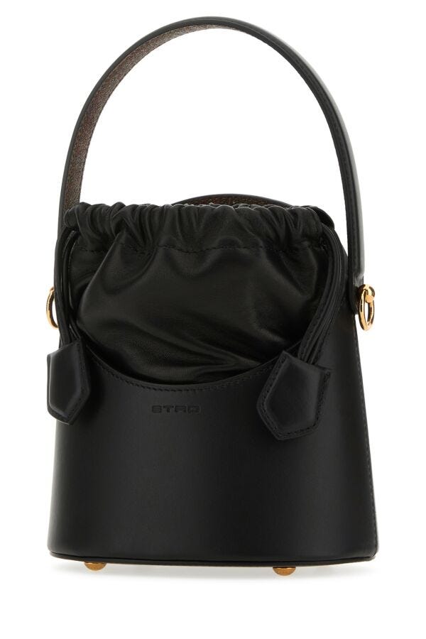 Etro Woman Black Leather Saturno Mini Bucket Bag