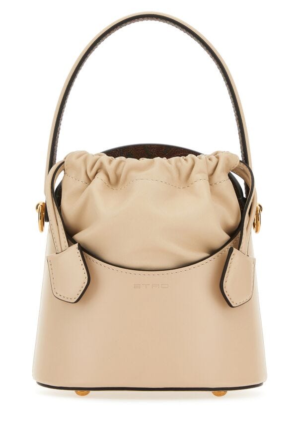 Etro Woman Ivory Leather Saturno Mini Bucket Bag