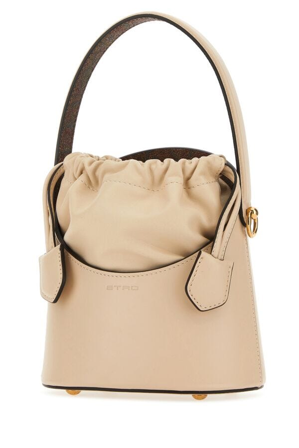 Etro Woman Ivory Leather Saturno Mini Bucket Bag