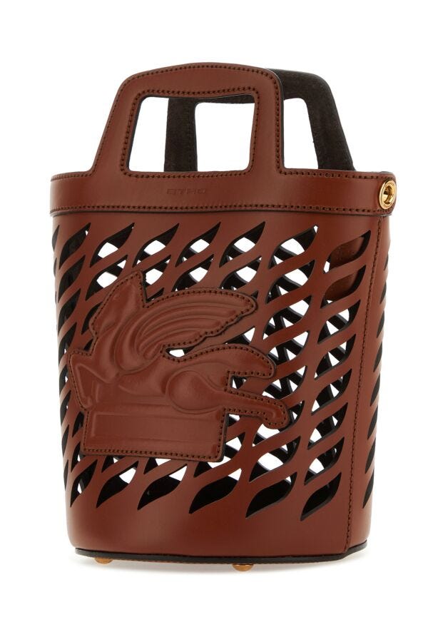 Etro Woman Brown Leather Coffa Bucket Bag