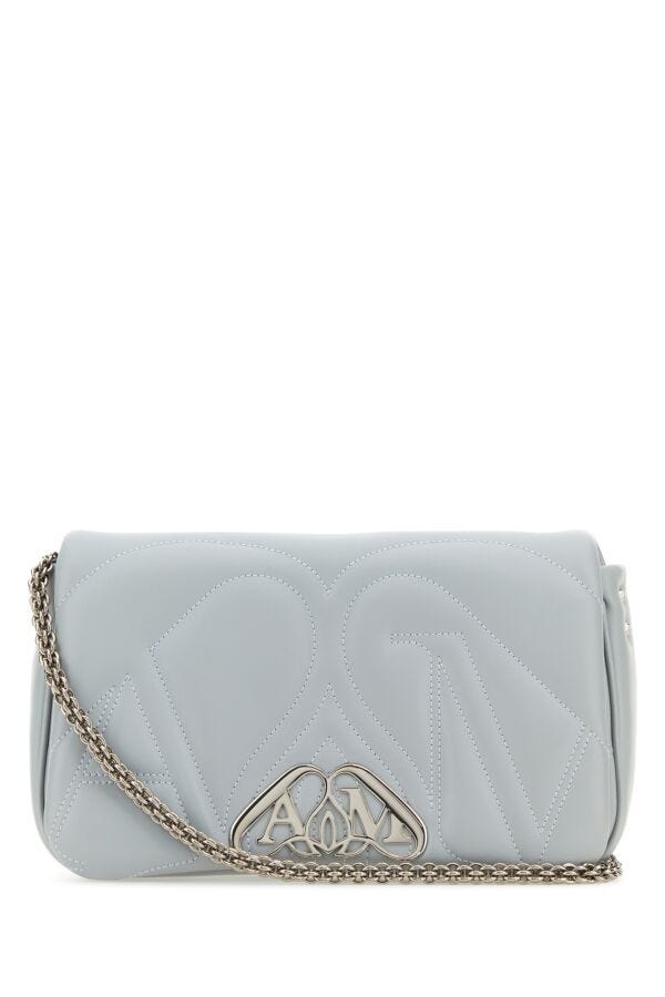 Alexander Mcqueen Woman Powder Blue Leather Small Seal Shoulder Bag