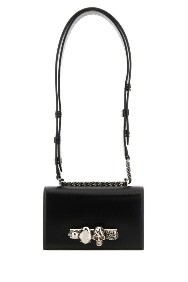 Alexander Mcqueen Woman Black Leather Mini Skull Shoulder Bag