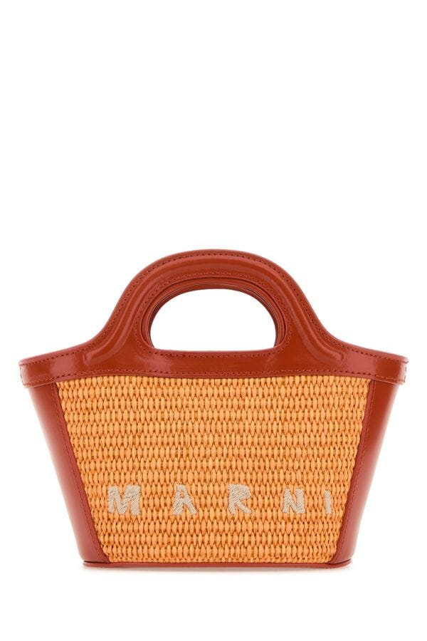 Marni Woman Two-Tone Leather And Straw Micro Tropicalia Summer Handbag