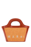 Marni Woman Two-Tone Leather And Straw Micro Tropicalia Summer Handbag