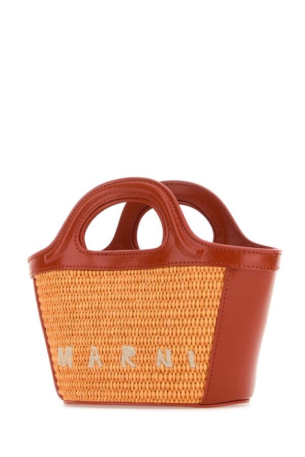 Marni Woman Two-Tone Leather And Straw Micro Tropicalia Summer Handbag