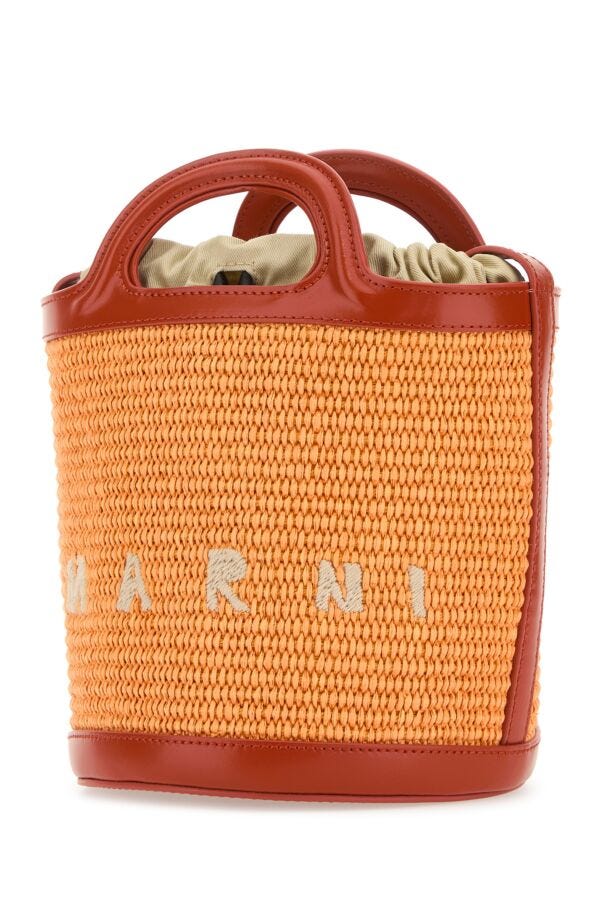 Marni Woman Two-Tone Leather And Raffia Tropicalia Bucket Bag