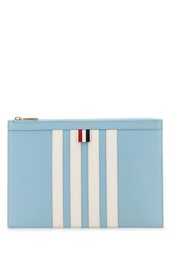 Thom Browne Man Pastel Light Blue Leather Clutch