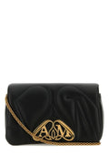 Alexander Mcqueen Woman Black Leather Mini Seal Clutch