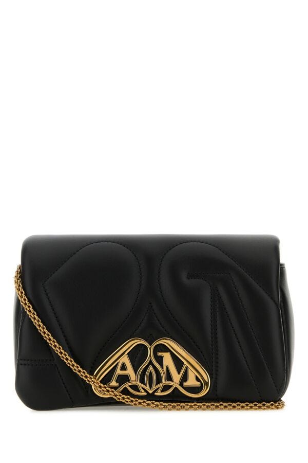 Alexander Mcqueen Woman Black Leather Mini Seal Clutch