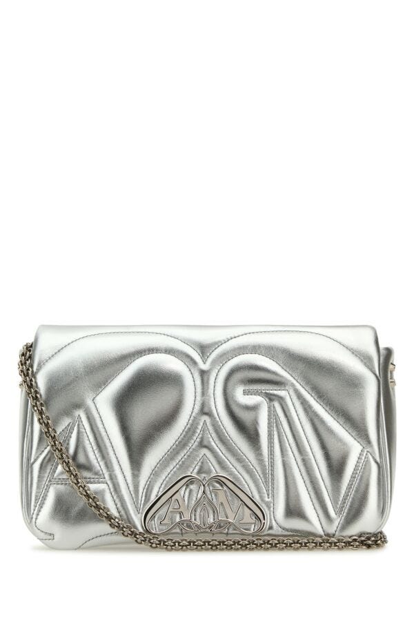 Alexander Mcqueen Woman Silver Leather Small Seal Shoulder Bag