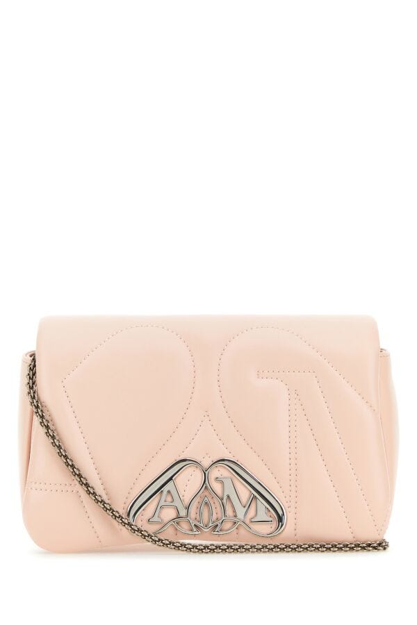 Alexander Mcqueen Woman Pastel Pink Leather Mini Seal Clutch