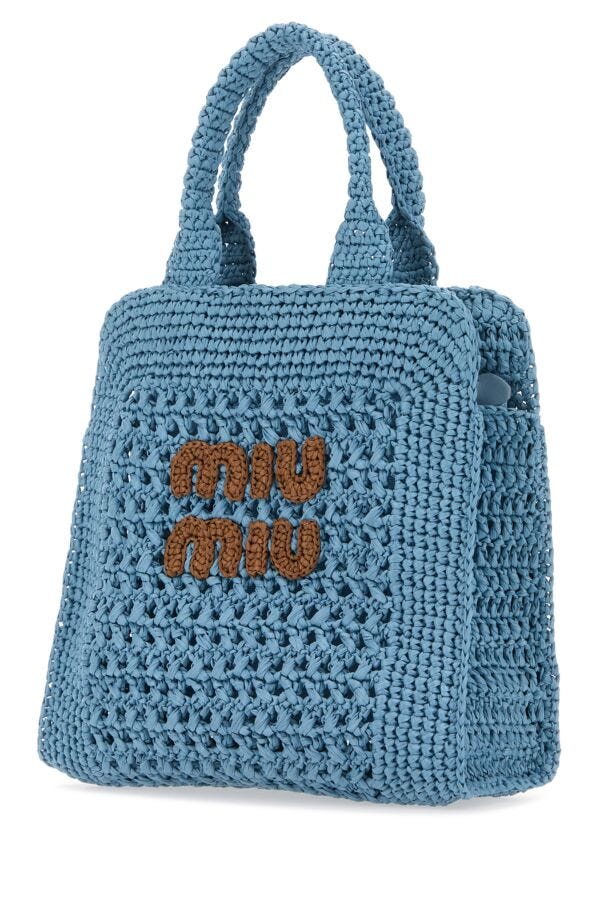 Miu Miu Woman Light Blue Crochet Handbag