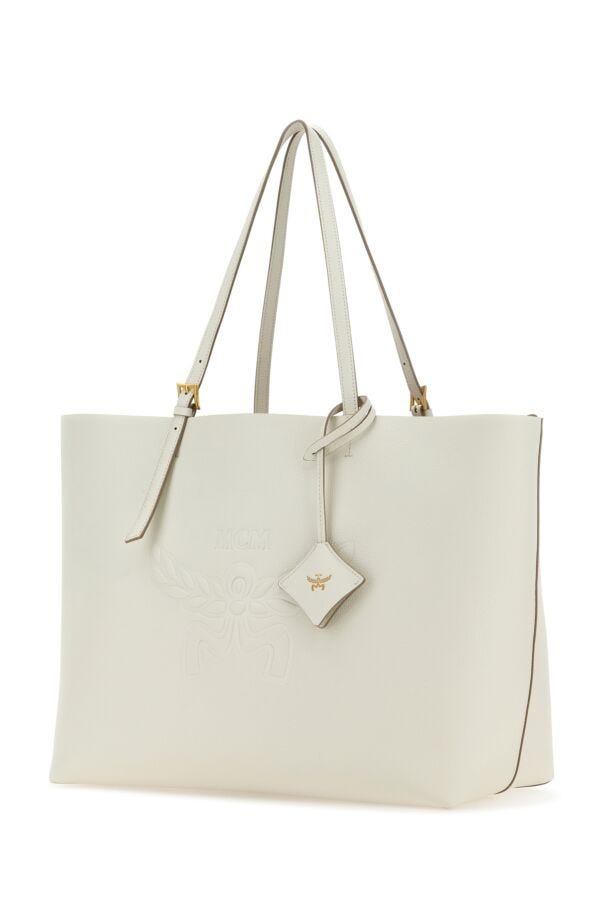 Mcm Woman White Leather Large Himmel Shopping Bag