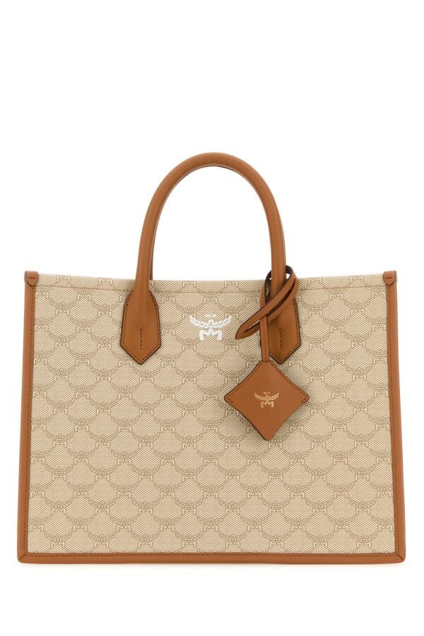 Mcm Woman Printed Canvas Himmel Medium Shopping Bag