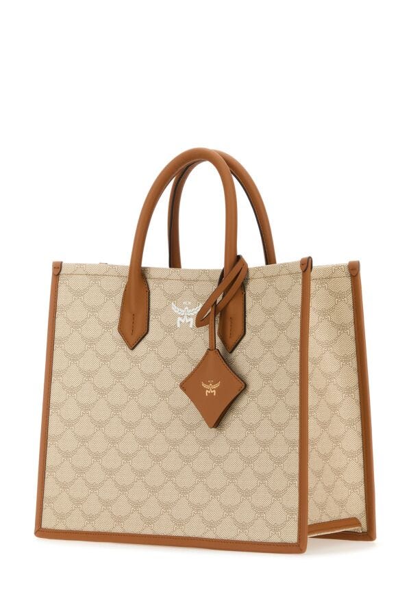 Mcm Woman Printed Canvas Himmel Medium Shopping Bag