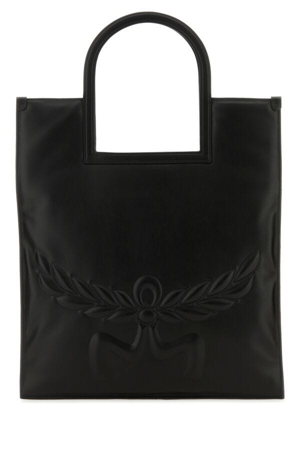 Mcm Woman Black Nappa Leather Aren Shopping Bag