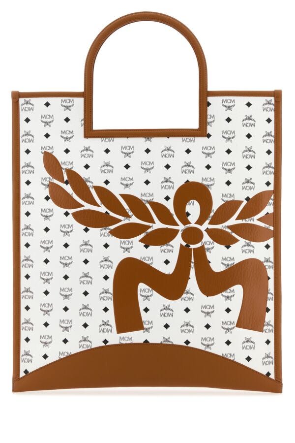 Mcm Woman Printed Canvas Xl Aren Shopping Bag