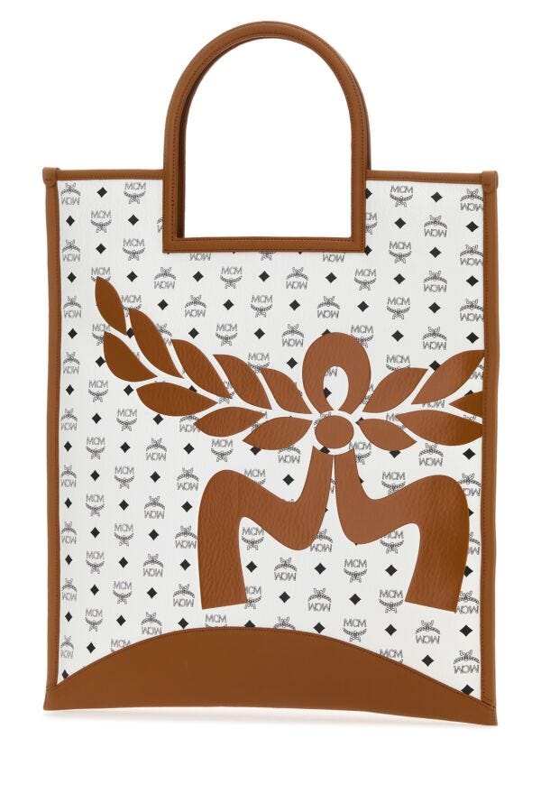 Mcm Woman Printed Canvas Xl Aren Shopping Bag