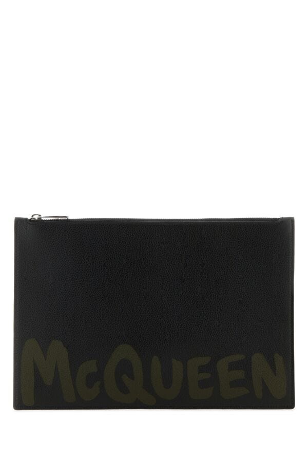 Alexander Mcqueen Man Black Leather Clutch