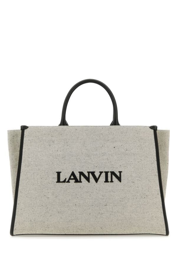 Lanvin Woman Melange Grey Cotton Blend Medium In & Out Shopping Bag