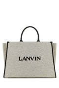 Lanvin Woman Melange Grey Cotton Blend Medium In & Out Shopping Bag