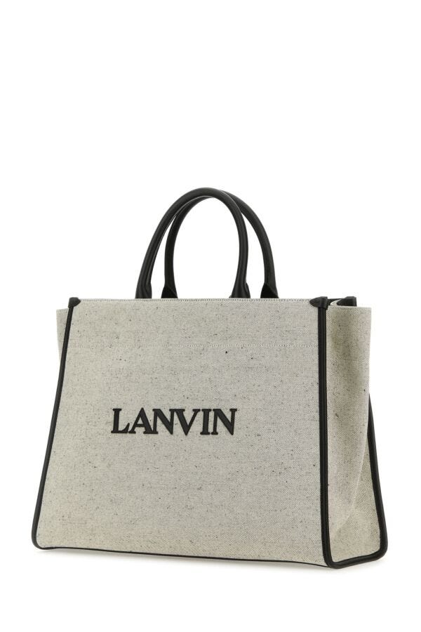 Lanvin Woman Melange Grey Cotton Blend Medium In & Out Shopping Bag
