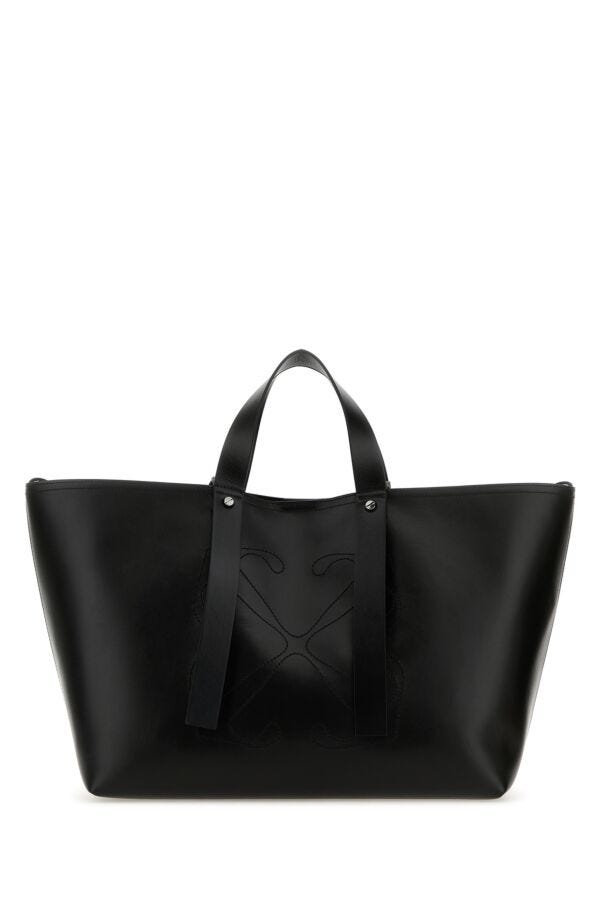 Off White Man Black Leather Medium Day Off Shopping Bag