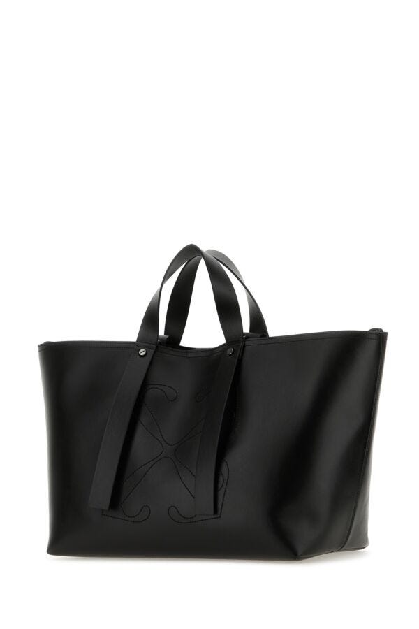 Off White Man Black Leather Medium Day Off Shopping Bag
