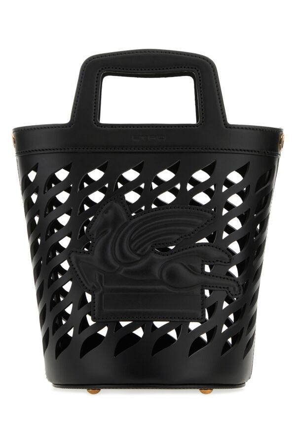 Etro Woman Black Leather Coffa Bucket Bag