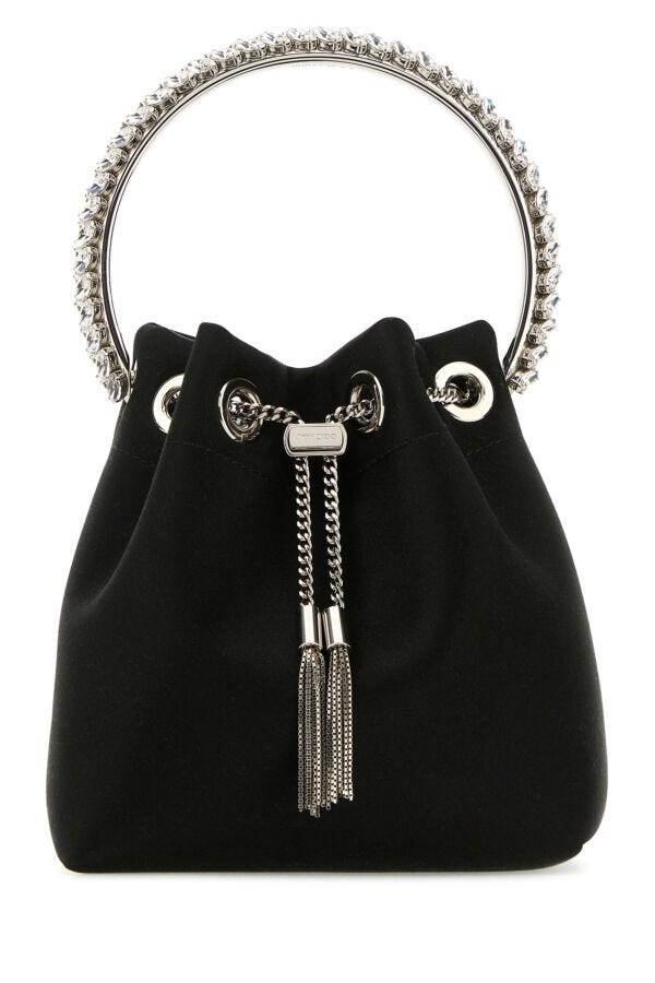 Jimmy Choo Woman Black Satin Bon Bon Bucket Bag