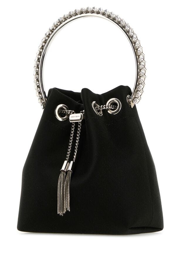 Jimmy Choo Woman Black Satin Bon Bon Bucket Bag