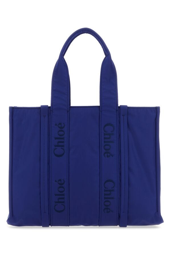 Chloe Woman Blue Fabric Large Woody Shopping Bag