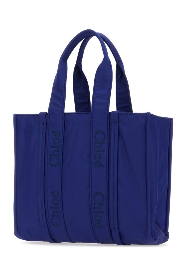Chloe Woman Blue Fabric Large Woody Shopping Bag