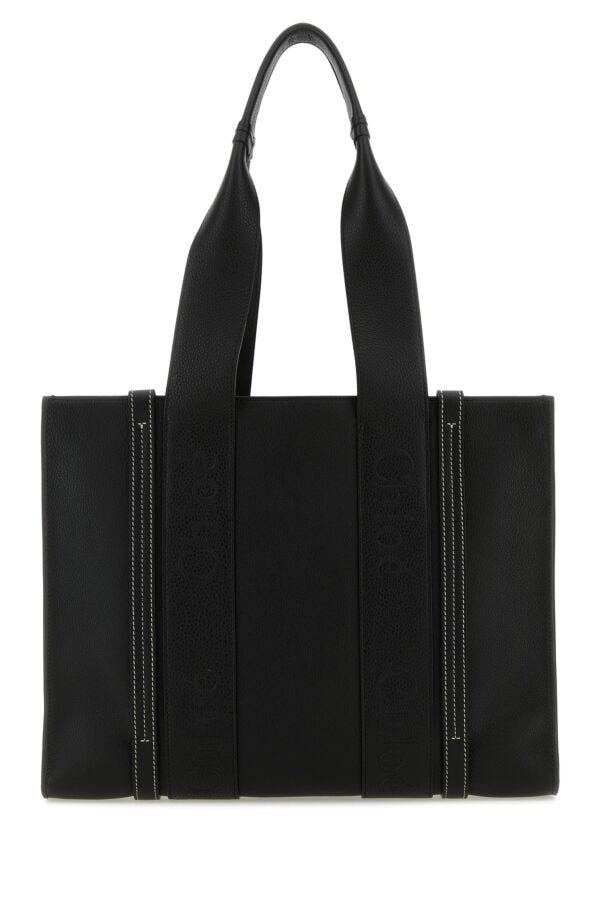 Chloe Woman Black Leather Medium Woody Shopping Bag