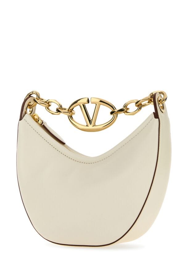 Valentino Garavani Woman Ivory Leather Mini Hobo Vlogo Moon Handbag