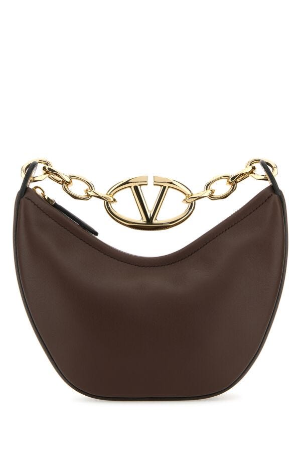 Valentino Garavani Woman Brown Leather Mini Hobo Vlogo Moon Handbag