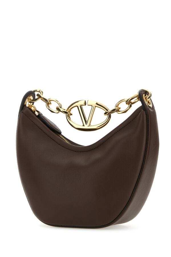 Valentino Garavani Woman Brown Leather Mini Hobo Vlogo Moon Handbag