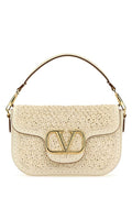 Valentino Garavani Woman Ivory Raffia And Leather Vlogo Handbag