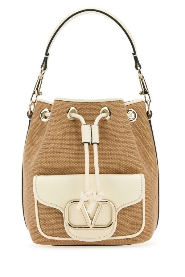 Valentino Garavani Woman Two-Tone Raffia Leather LocÃƒÆ’Ã‚Â£Ãƒâ€šÃ‚Â² Bucket Bag