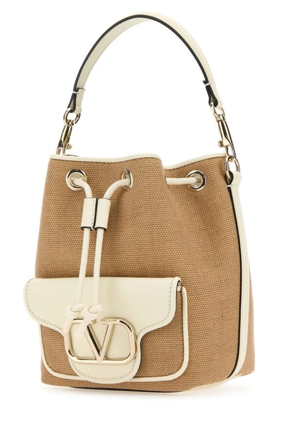 Valentino Garavani Woman Two-Tone Raffia Leather LocÃƒÆ’Ã‚Â£Ãƒâ€šÃ‚Â² Bucket Bag