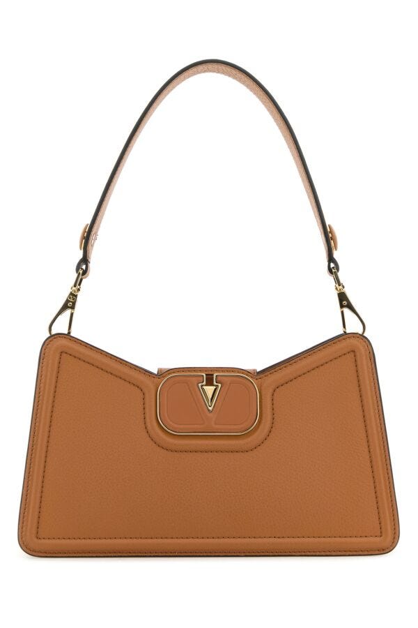 Valentino Garavani Woman Camel Leather Vlogo Shoulder Bag
