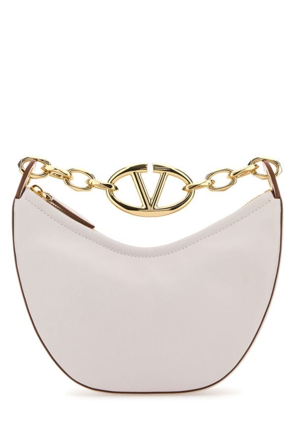 Valentino Garavani Woman Ivory Leather Mini Hobo Vlogo Moon Handbag