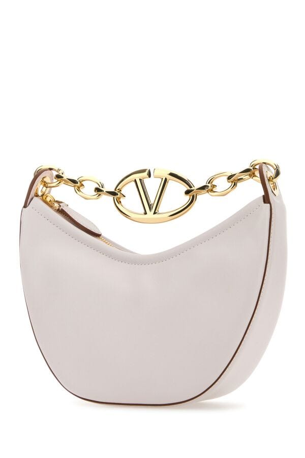 Valentino Garavani Woman Ivory Leather Mini Hobo Vlogo Moon Handbag