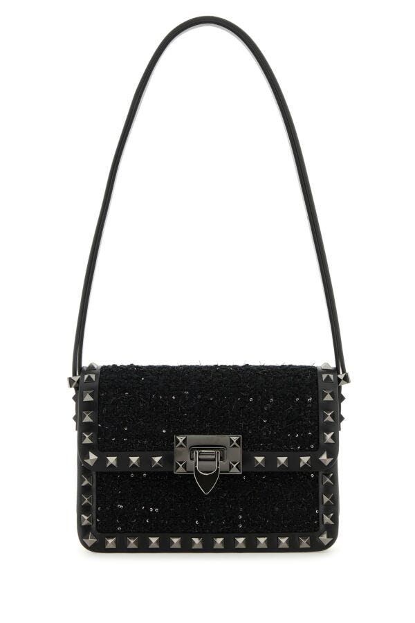 Valentino Garavani Woman Black Tweed Rockstud23 Shoulder BagÃƒÆ’Ã‚Â¢