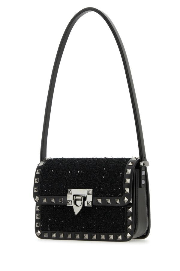 Valentino Garavani Woman Black Tweed Rockstud23 Shoulder BagÃƒÆ’Ã‚Â¢
